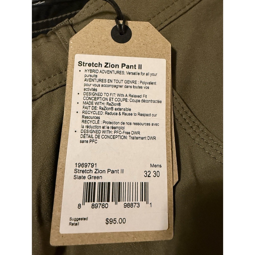 PrAna Stretch Zion II Relaxed Straight Pants Men's 32x30 Slate Green Hiking NWT - Picture 8 of 9